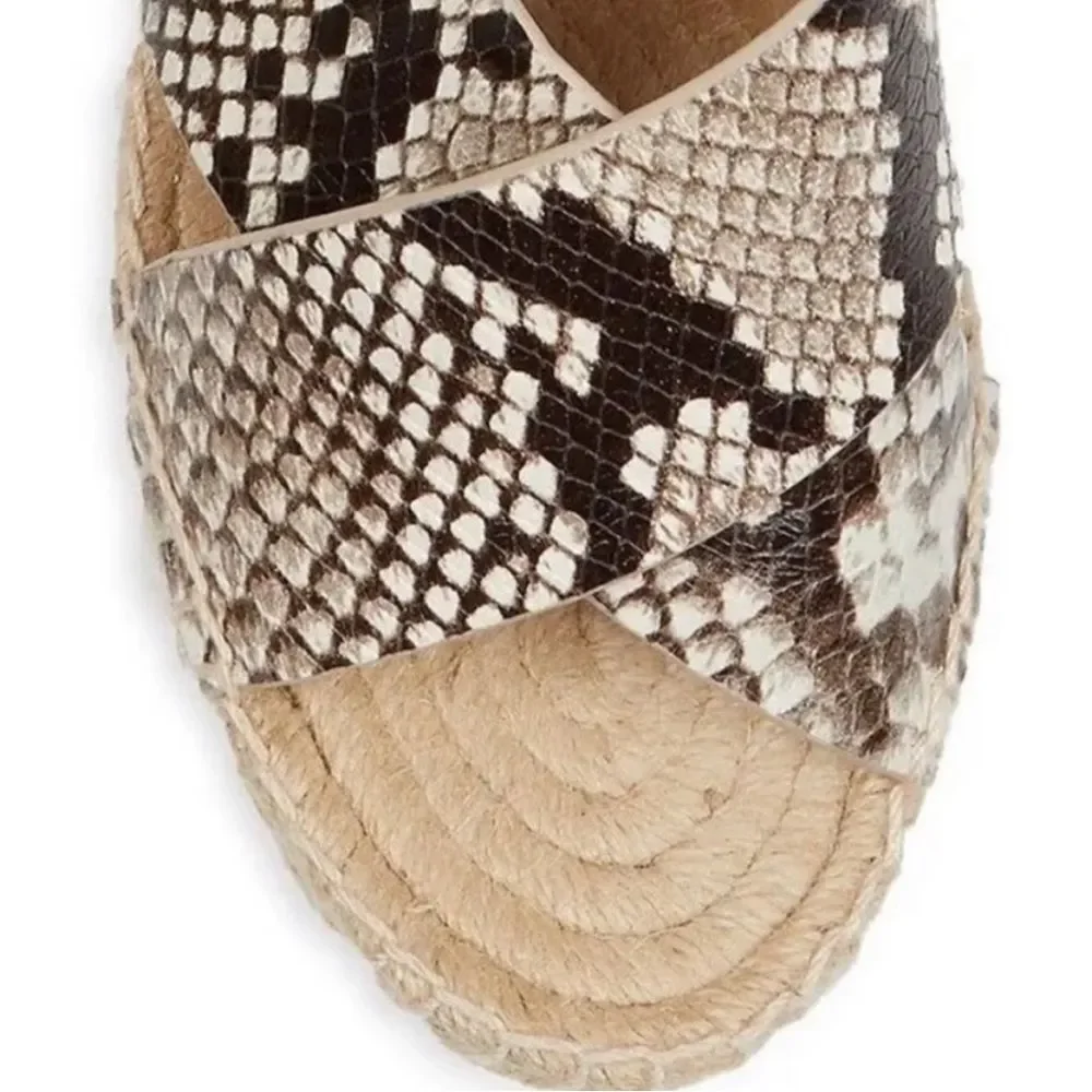 Tory Burch Shelby Snakeskin-Embossed Leather Espadrille Sandals, New, Size11